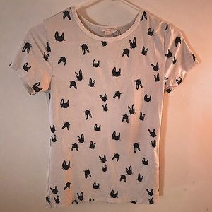 White T-Shirt w. Small black Cat Pattern
